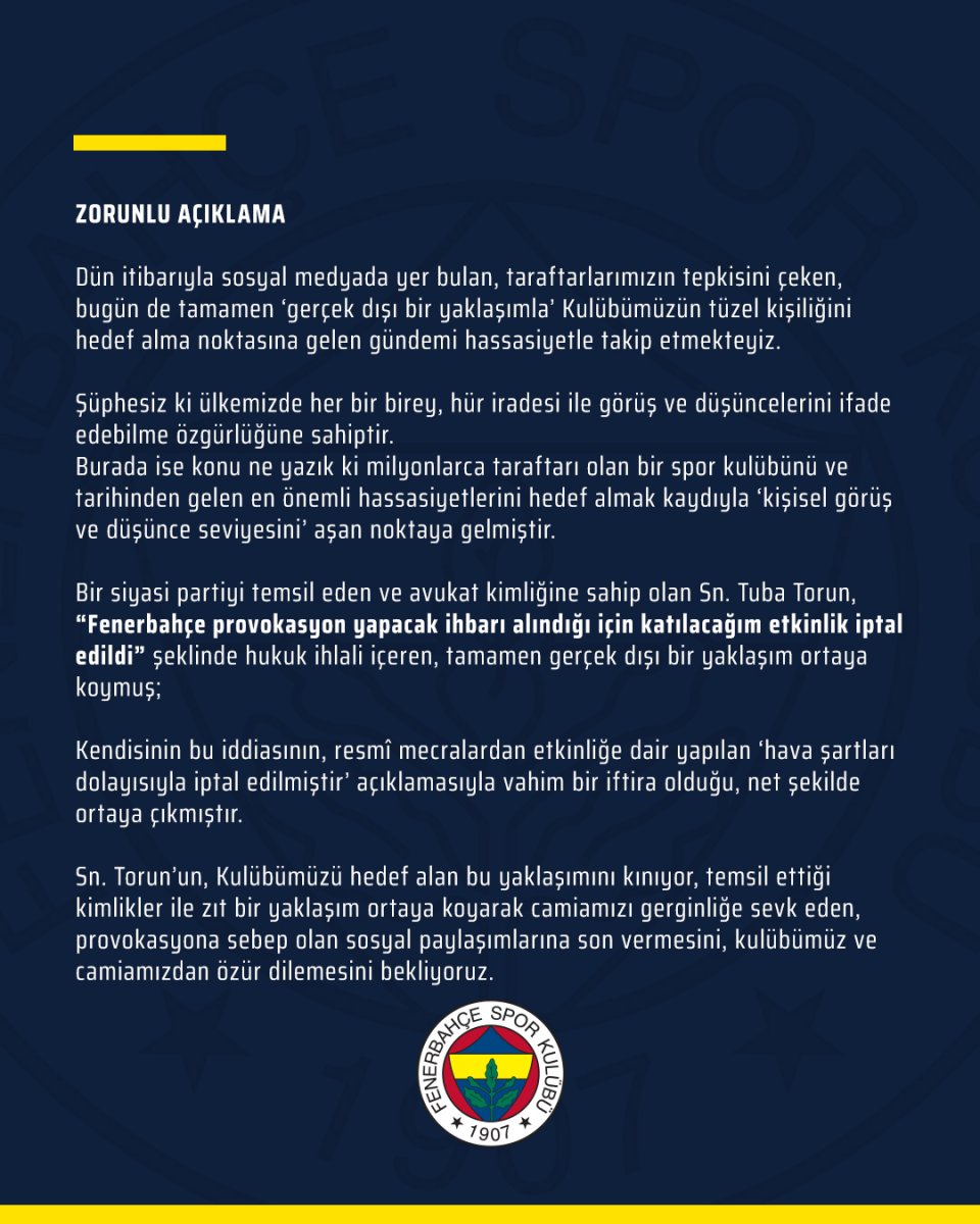 Fenerbahçe den CHP li Tuba Torun a yalanlama #2