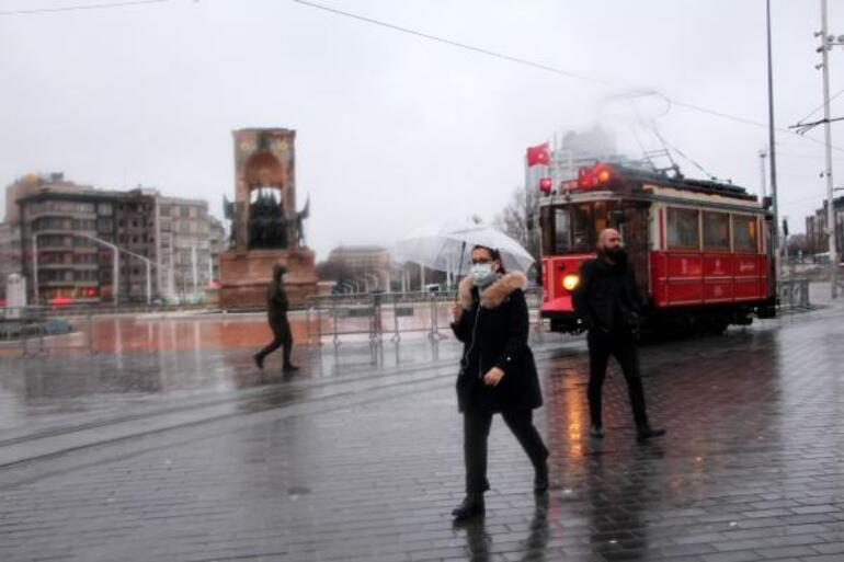 Taksim Meydanı’nda rüzgar ve yağmur zor anlar yaşattı