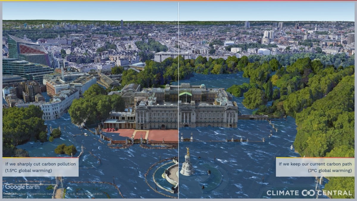 Buckingham Sarayı, deniz seviyesinin yükselmesinden etkilenecek yerler arasında #1