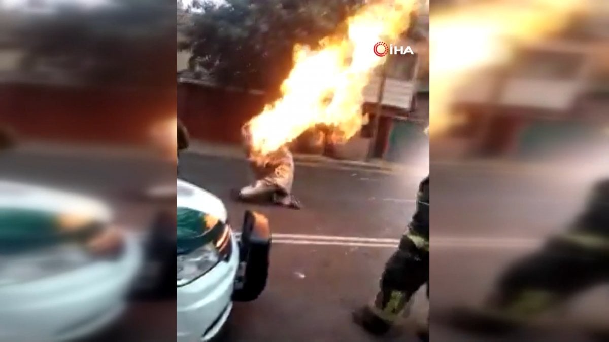 Meksika da bir itfaiyeci, yanan tüp gazı sırtına alarak binadan çıkardı #2