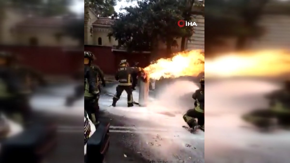 Meksika da bir itfaiyeci, yanan tüp gazı sırtına alarak binadan çıkardı #4