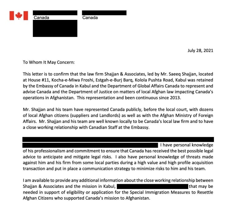 Kanada Büyükelçiliği için çalışan Kabil hukuk firmasının sahibi, geride kalan çalışanlar için destek talebinde bulundu