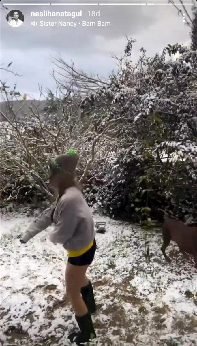 Neslihan Atagül, mini şortuyla karla oynadı #1